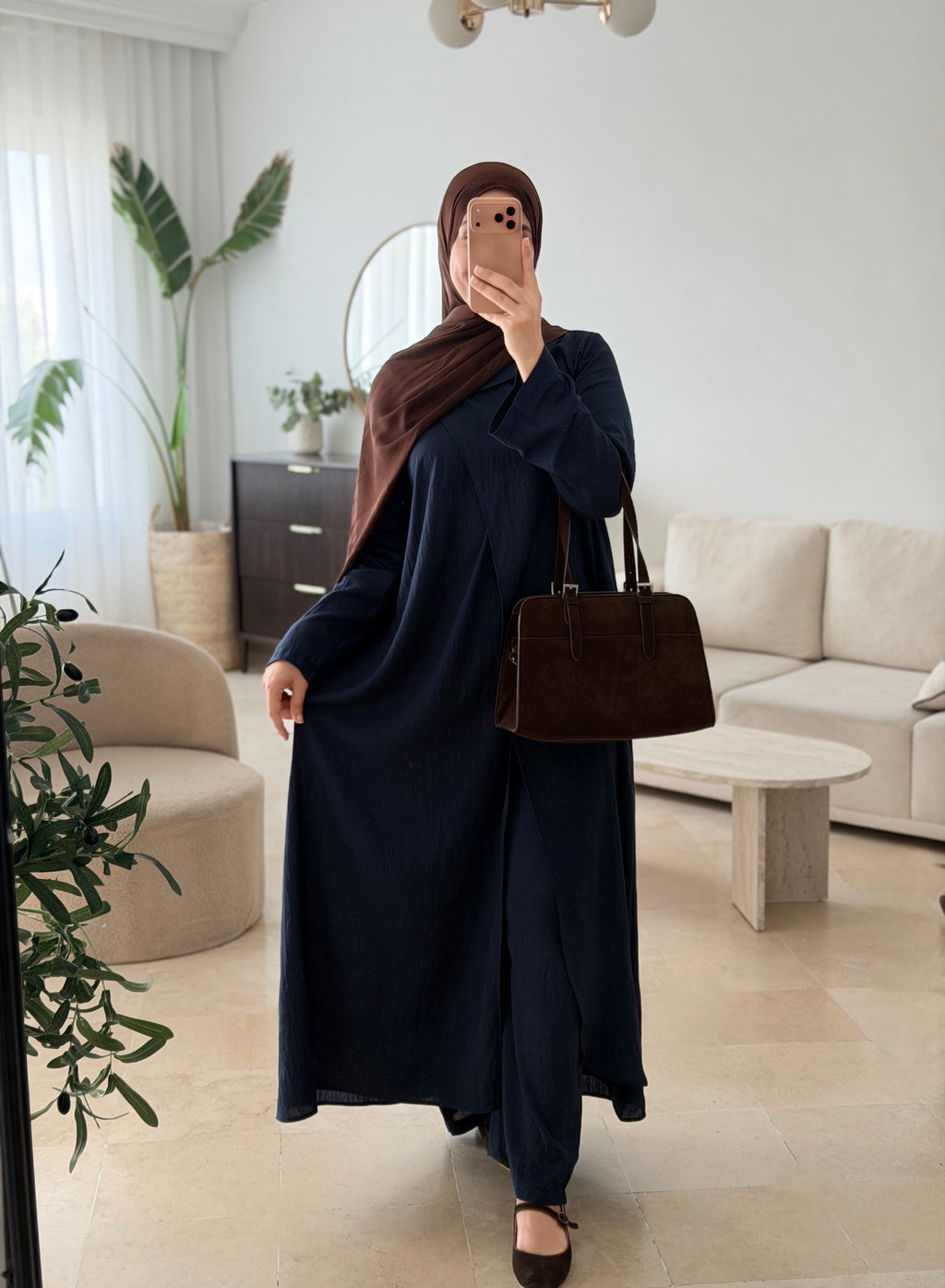 Set Amana Navy - tunique longue et pantalon large, vue de face